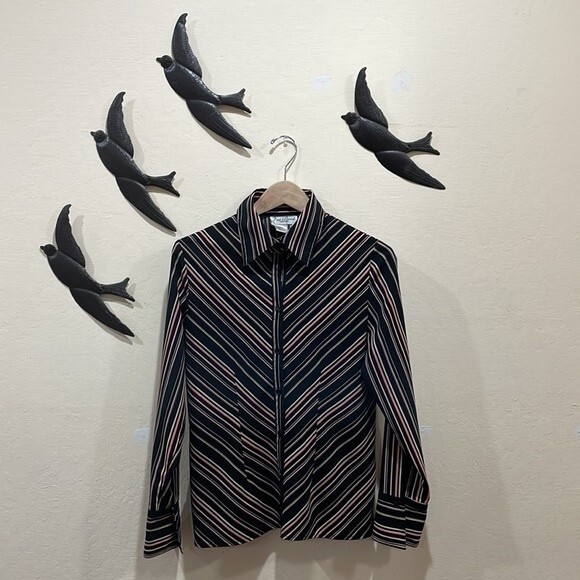 Vintage Fred David 70's Striped Stretch Shirt Turn Back French Cuffs - Size M - Picture 2 of 8